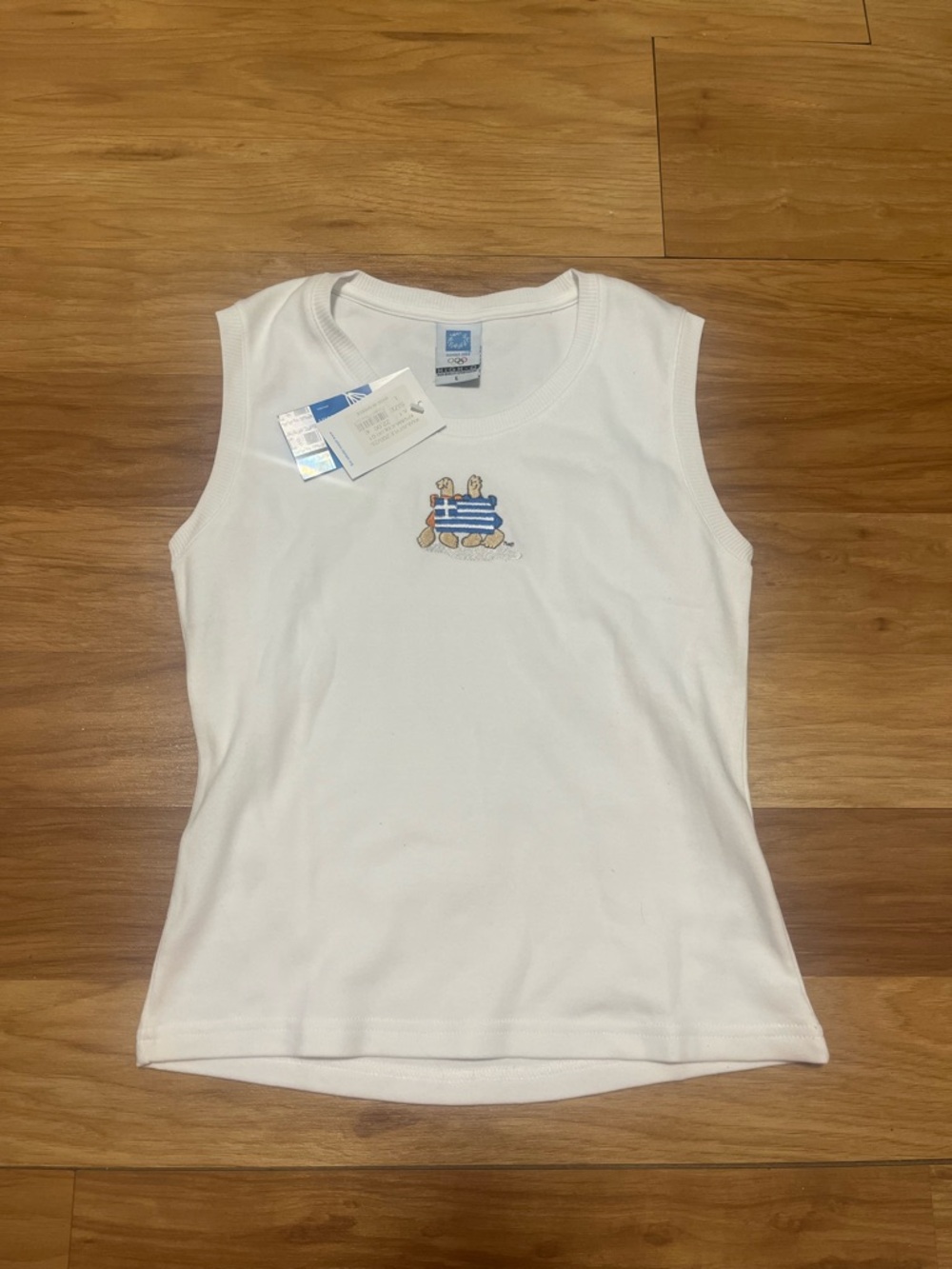 Vintage Olympics White Cotton Tank Top with Greece Flag Size L